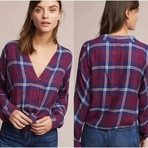 Rails Sloane Plaid Tie Front Top